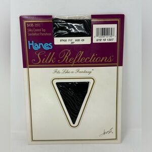 Vtg 1988 Hanes Silk Reflections Pantyhose Jet Black Sz C-D Control Top Style 717